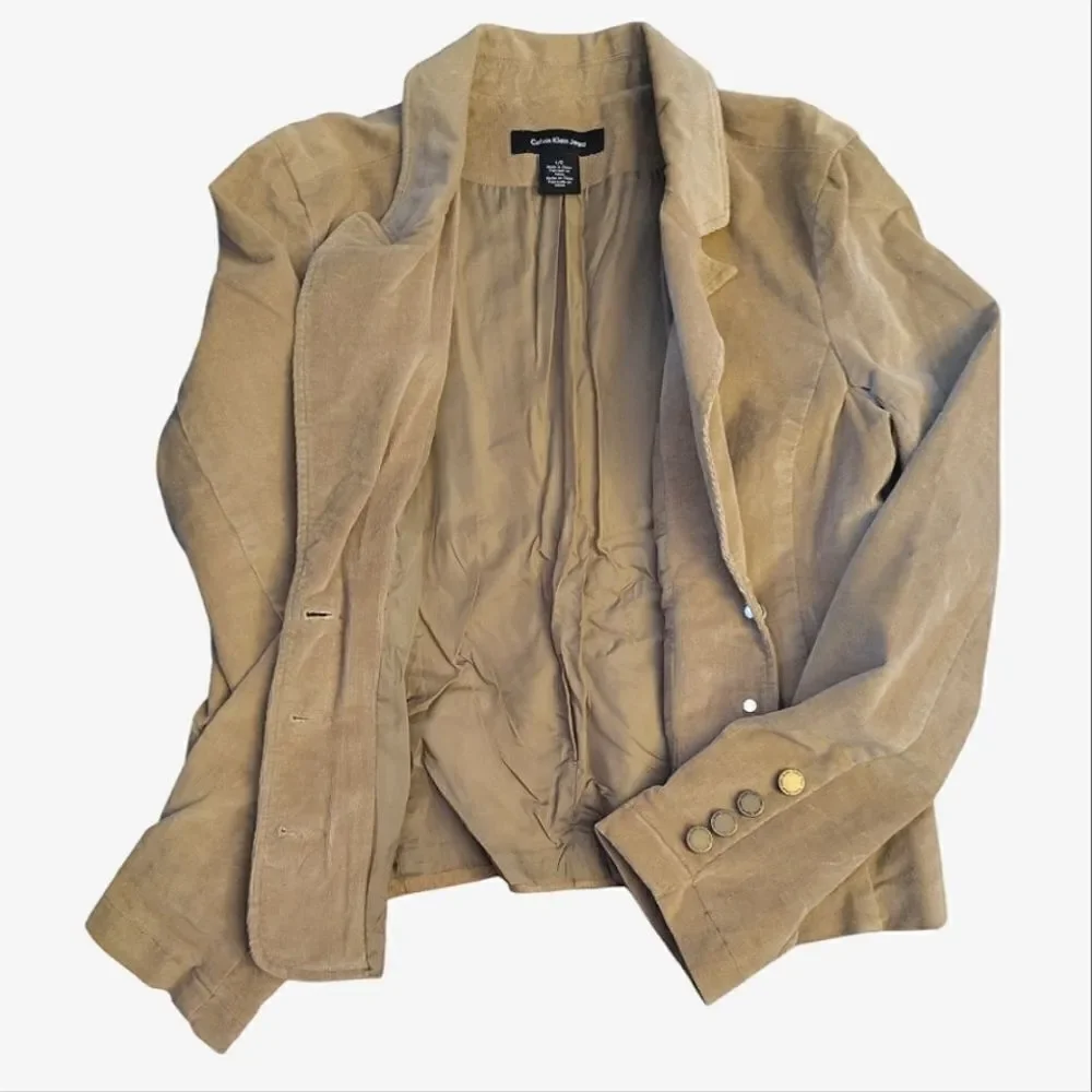 VTG Calvin Klein Beige Corduroy‎ Single Breasted Blazer Large *fits like Medium